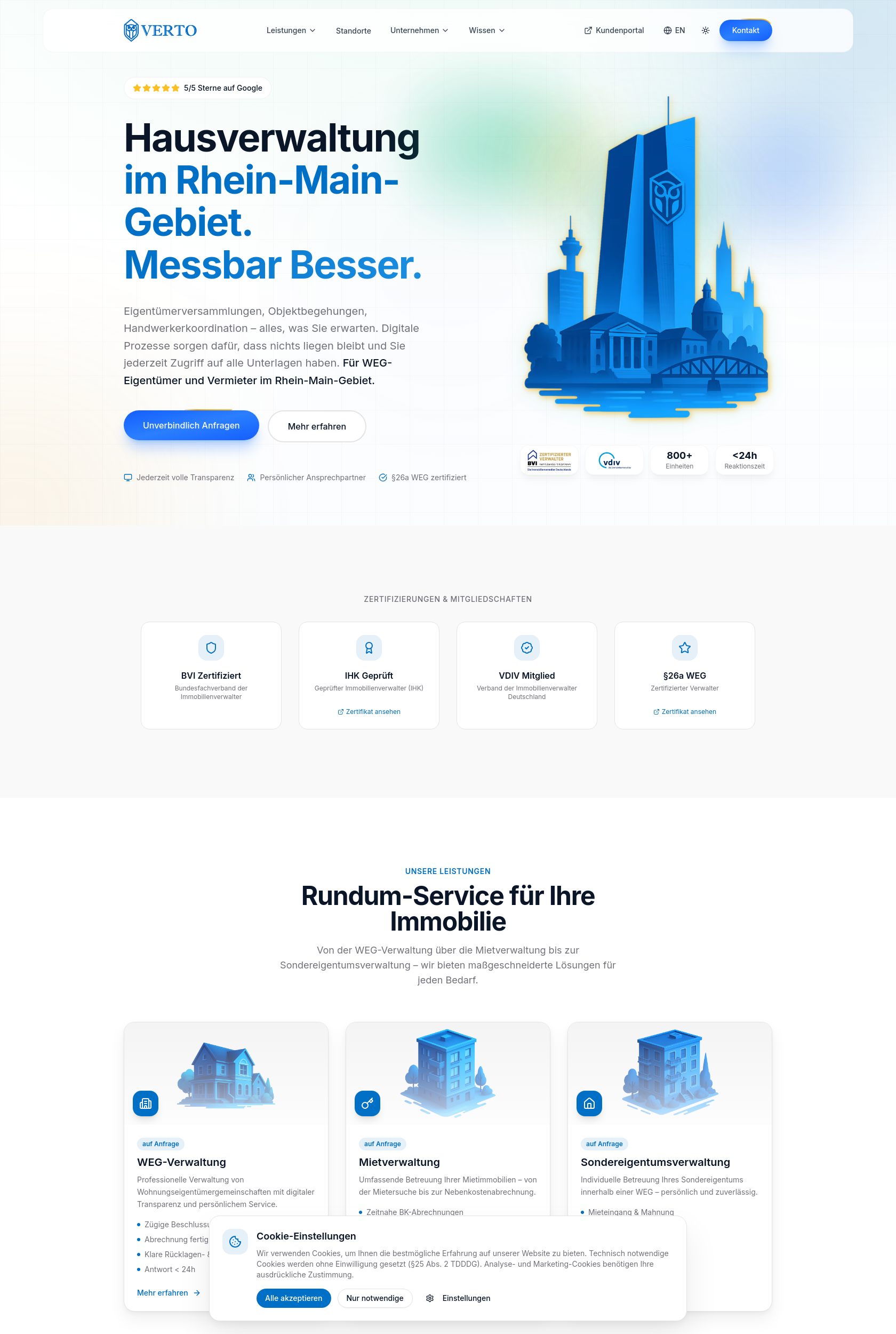 Das Bild zeigt einen Desktop Screenshot der vorgestellten Website