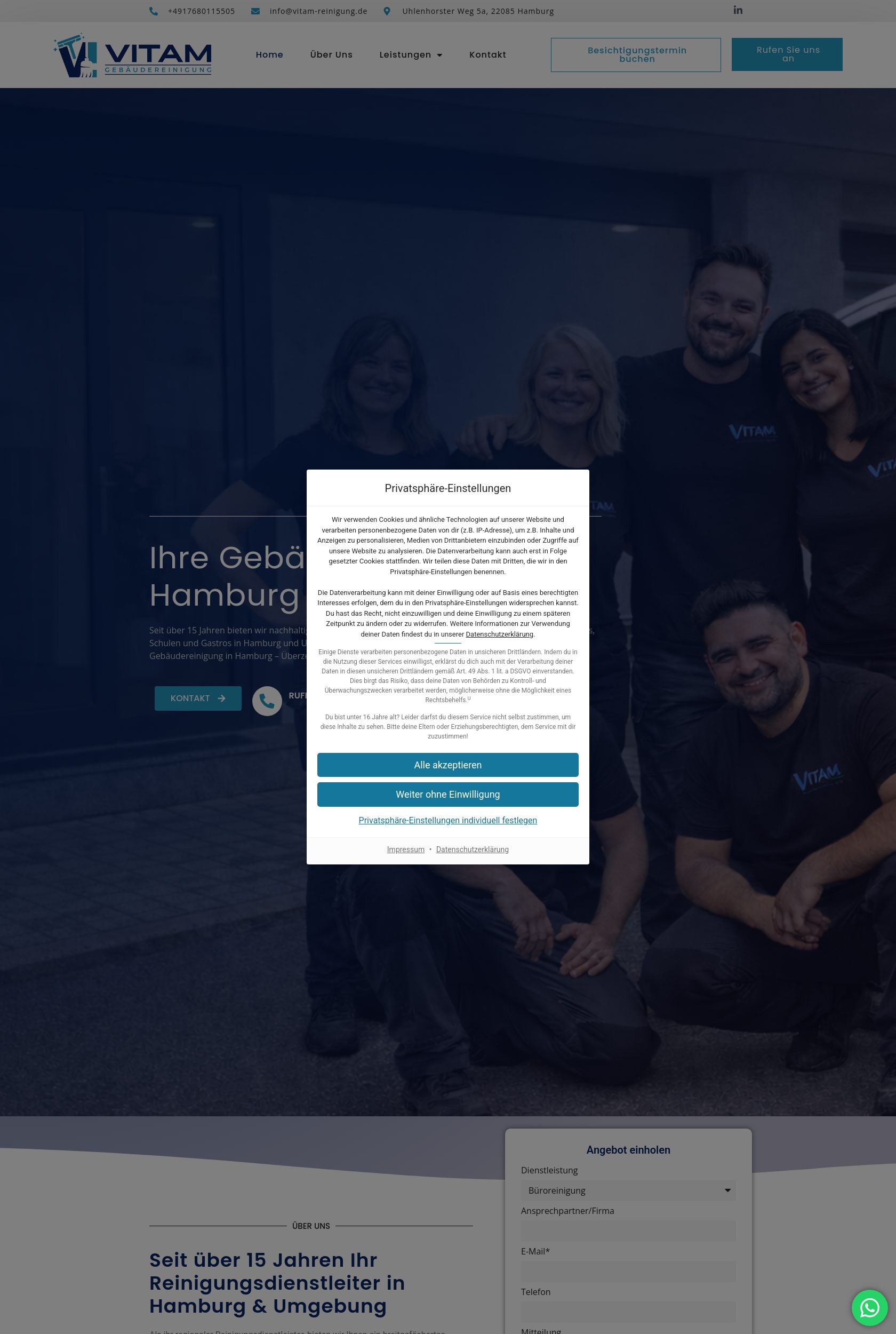 Das Bild zeigt einen Desktop Screenshot der vorgestellten Website