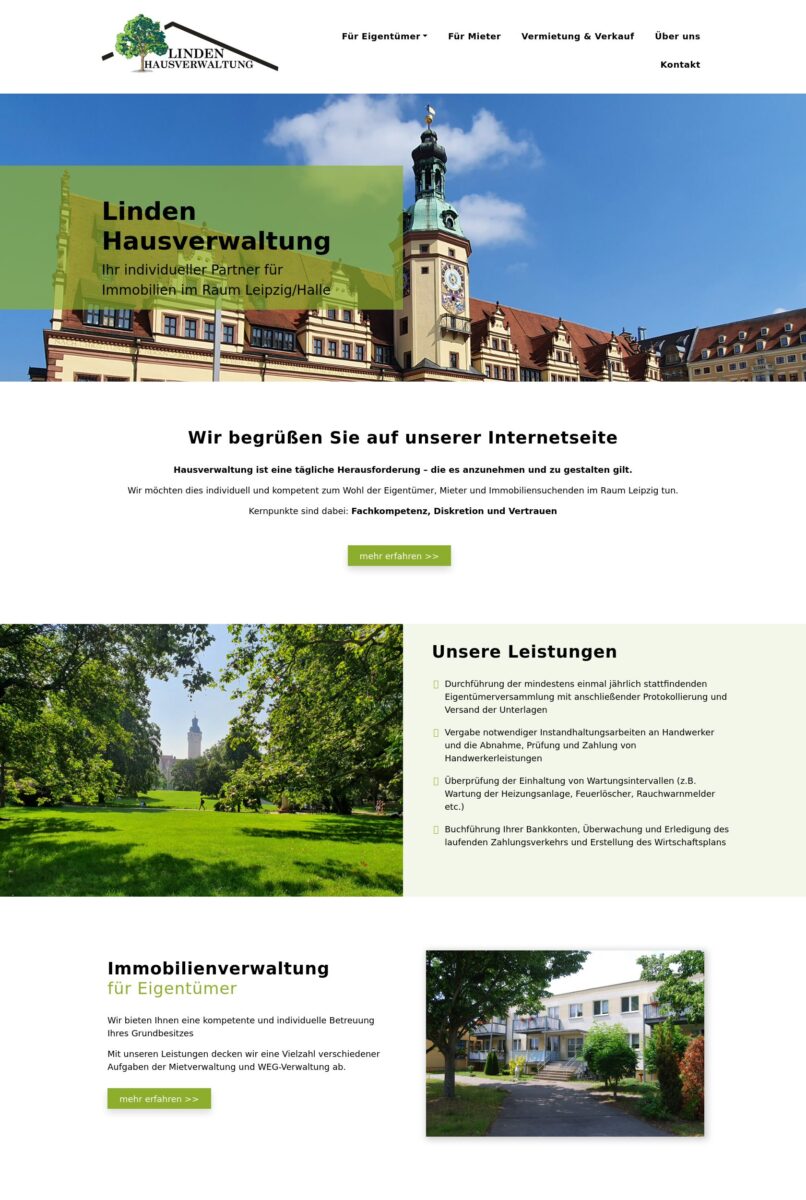 Das Bild zeigt einen Desktop Screenshot der vorgestellten Website