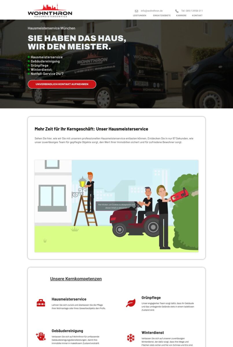 Das Bild zeigt einen Desktop Screenshot der vorgestellten Website