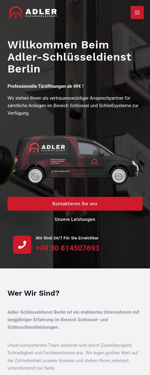 Das Bild zeigt einen Mobile Screenshot der vorgestellten Website
