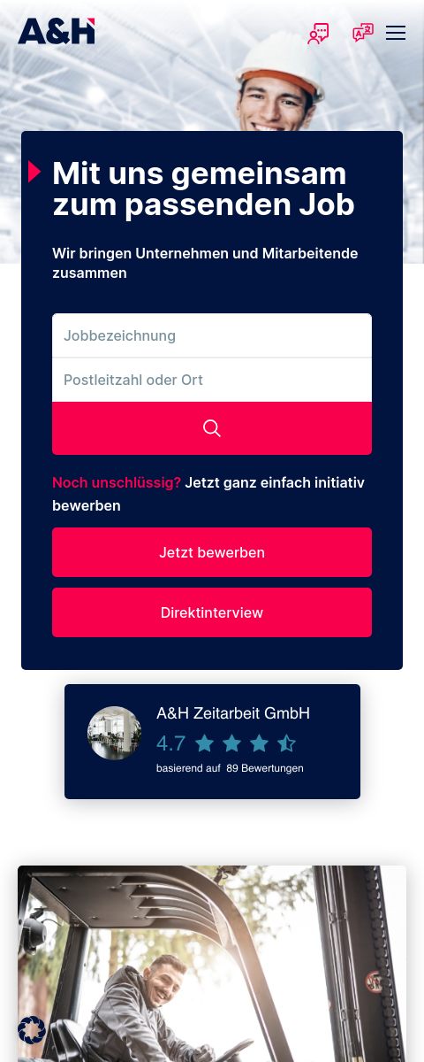 Das Bild zeigt einen Mobile Screenshot der vorgestellten Website