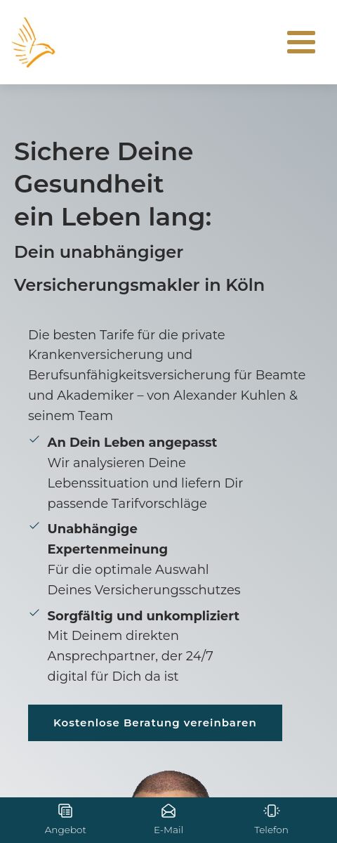 Das Bild zeigt einen Mobile Screenshot der vorgestellten Website