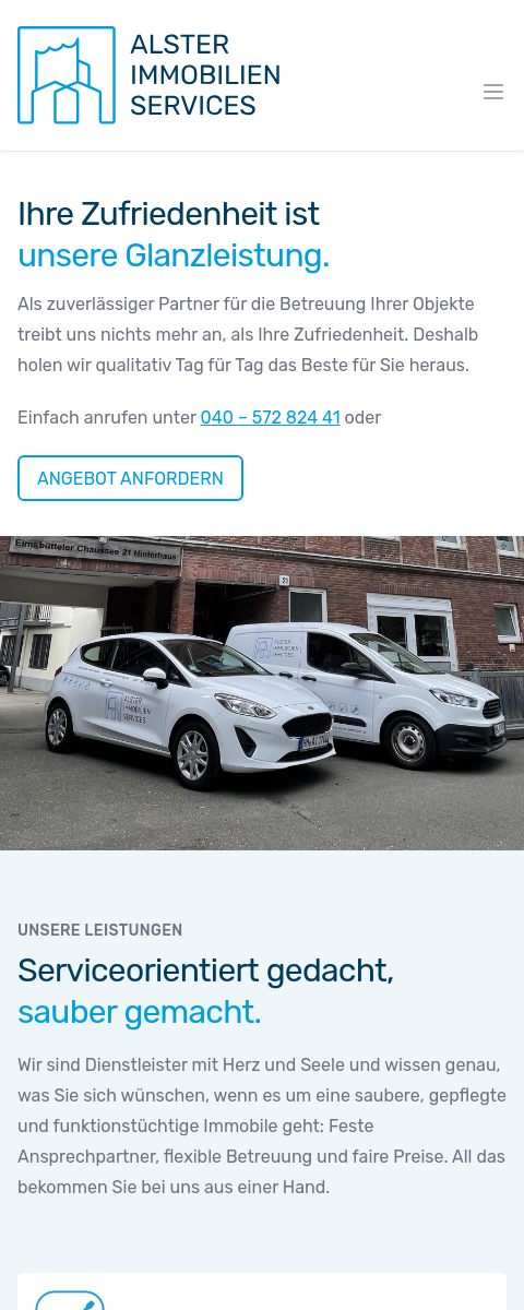 Das Bild zeigt einen Mobile Screenshot der vorgestellten Website