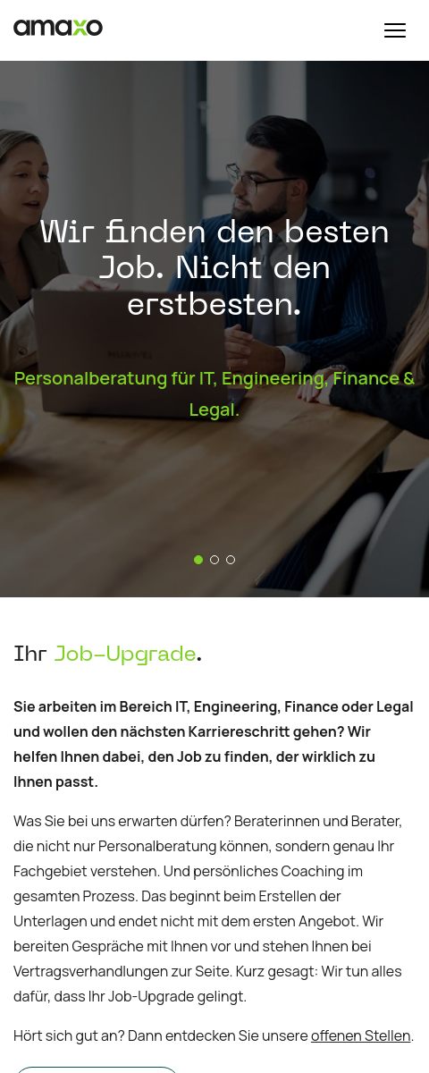 Das Bild zeigt einen Mobile Screenshot der vorgestellten Website