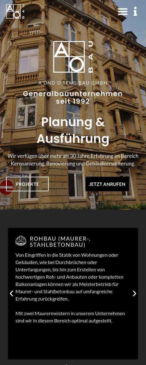 Das Bild zeigt einen Mobile Screenshot der vorgestellten Website