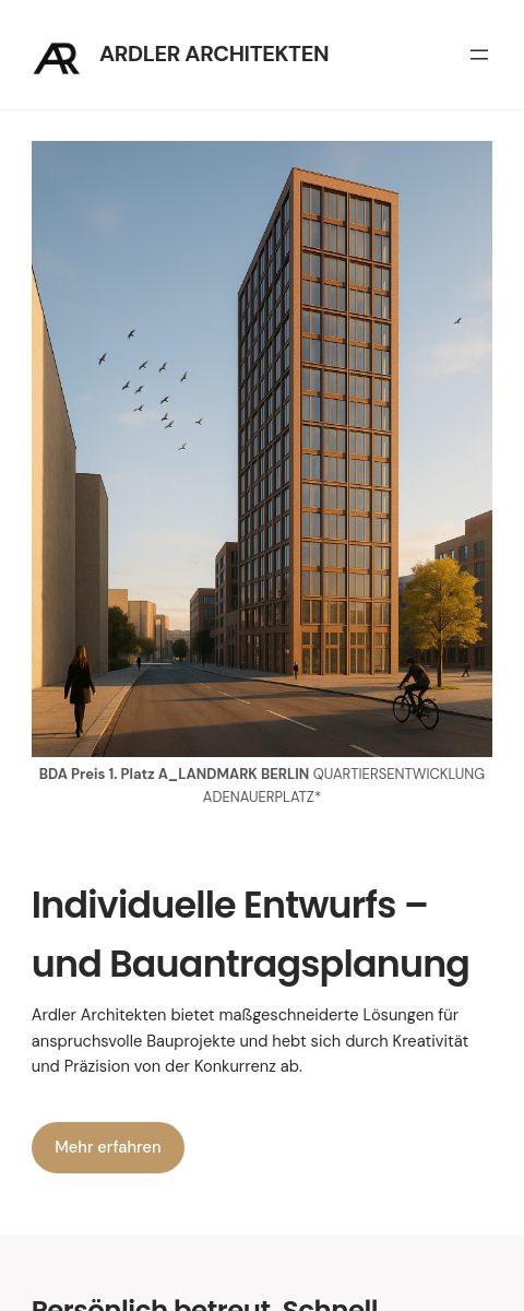 Das Bild zeigt einen Mobile Screenshot der vorgestellten Website