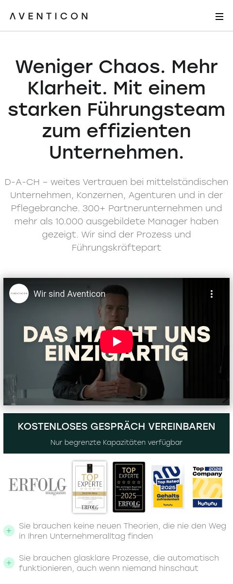 Das Bild zeigt einen Mobile Screenshot der vorgestellten Website