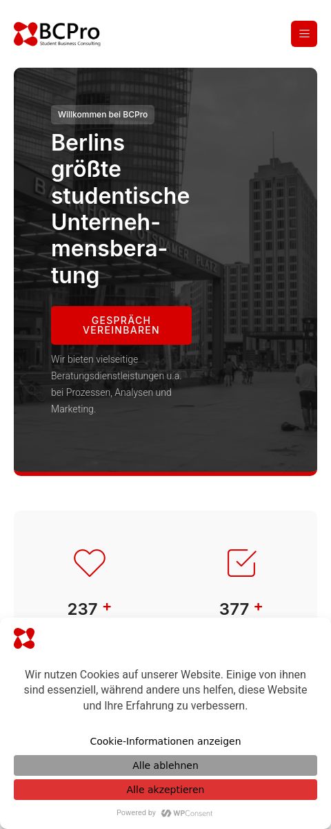 Das Bild zeigt einen Mobile Screenshot der vorgestellten Website