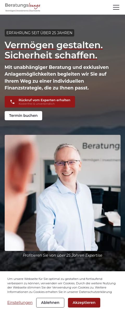 Das Bild zeigt einen Mobile Screenshot der vorgestellten Website