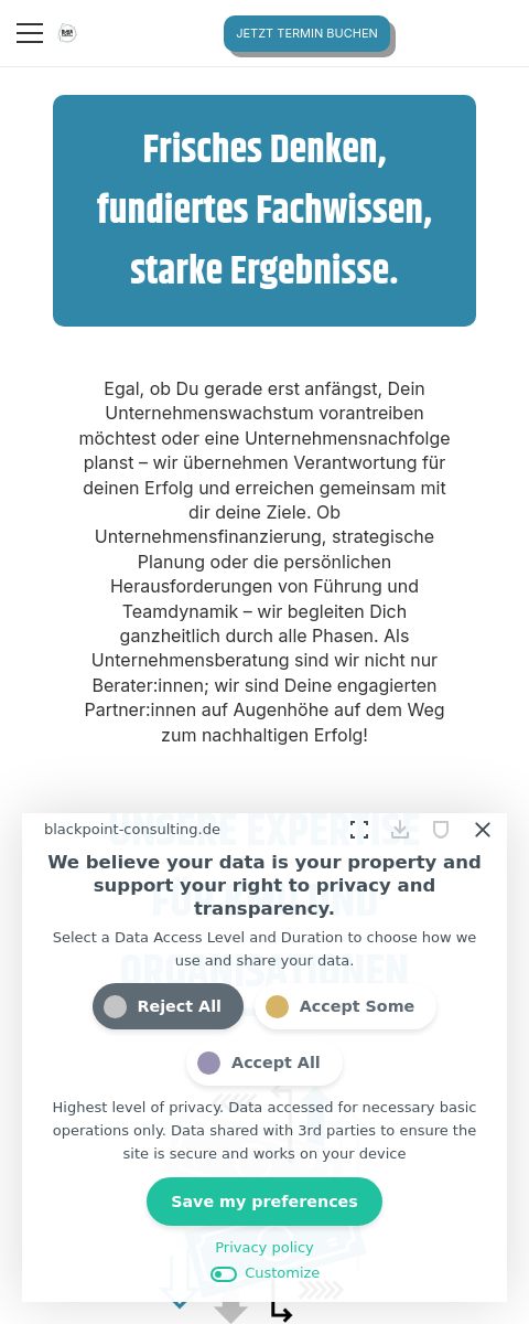 Das Bild zeigt einen Mobile Screenshot der vorgestellten Website