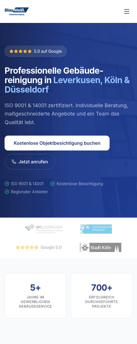 Das Bild zeigt einen Mobile Screenshot der vorgestellten Website