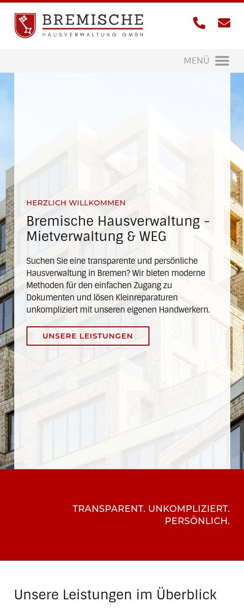 Das Bild zeigt einen Mobile Screenshot der vorgestellten Website