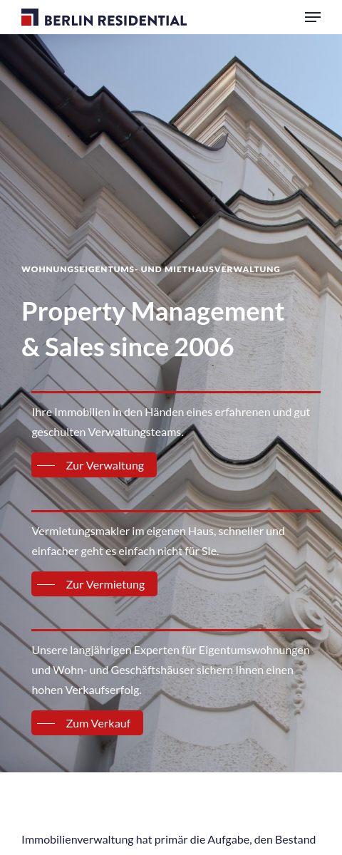 Das Bild zeigt einen Mobile Screenshot der vorgestellten Website