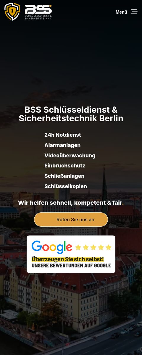 Das Bild zeigt einen Mobile Screenshot der vorgestellten Website