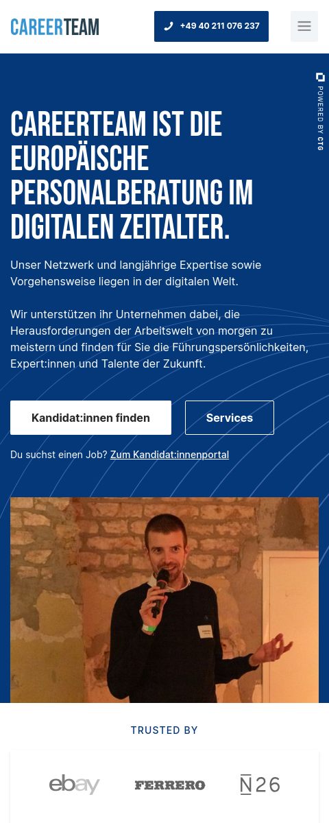 Das Bild zeigt einen Mobile Screenshot der vorgestellten Website