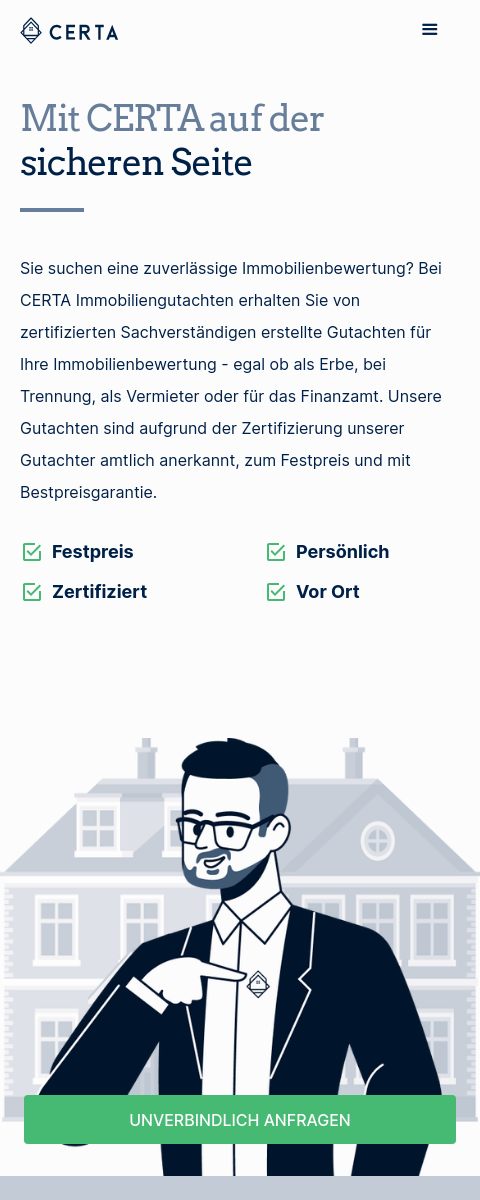 Das Bild zeigt einen Mobile Screenshot der vorgestellten Website