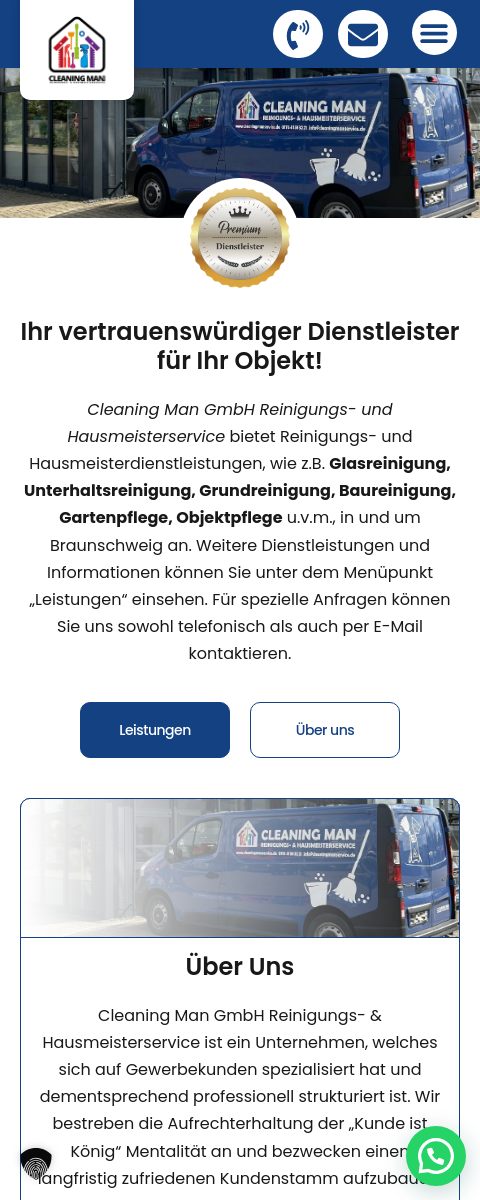 Das Bild zeigt einen Mobile Screenshot der vorgestellten Website