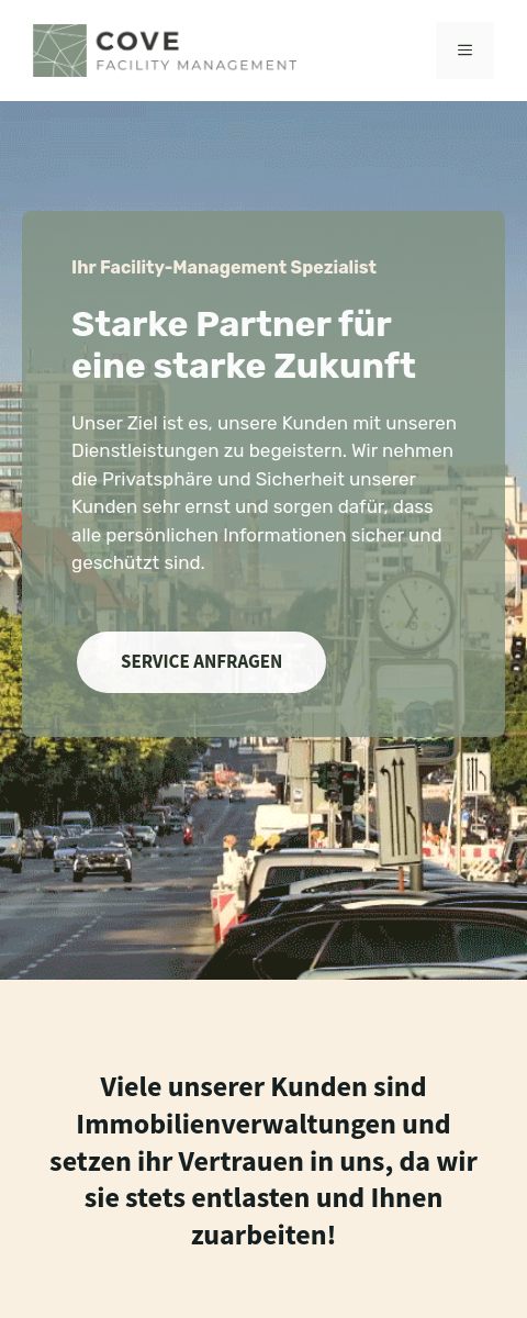Das Bild zeigt einen Mobile Screenshot der vorgestellten Website