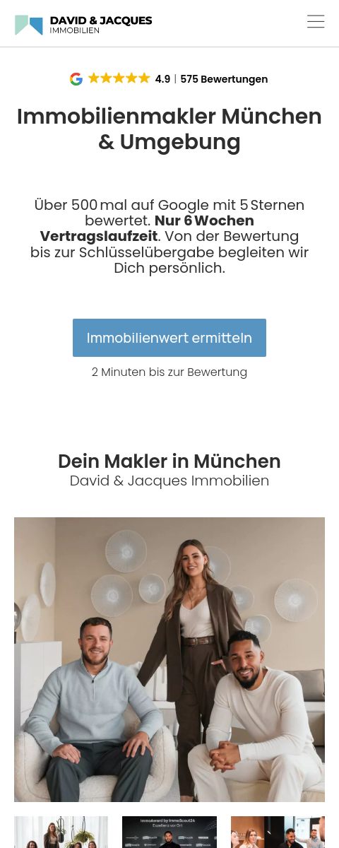 Das Bild zeigt einen Mobile Screenshot der vorgestellten Website