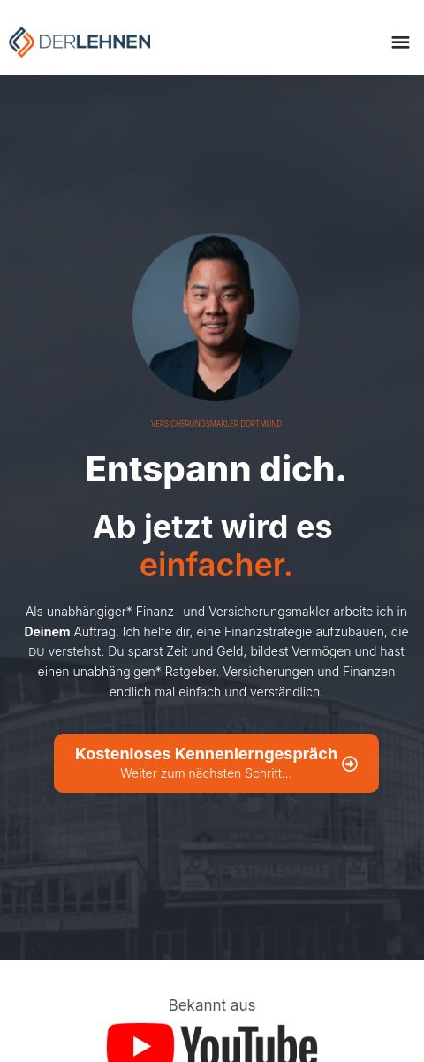 Das Bild zeigt einen Mobile Screenshot der vorgestellten Website