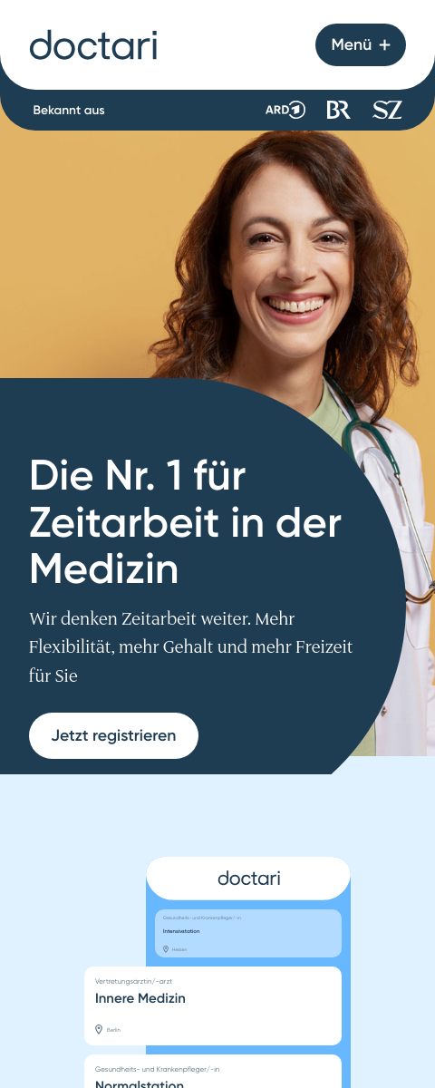 Das Bild zeigt einen Mobile Screenshot der vorgestellten Website