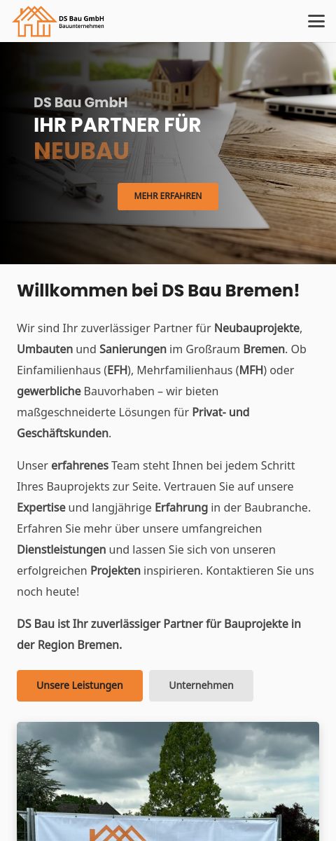 Das Bild zeigt einen Mobile Screenshot der vorgestellten Website