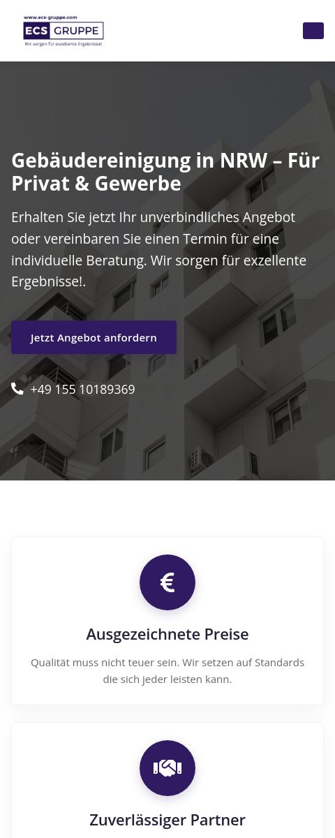 Das Bild zeigt einen Mobile Screenshot der vorgestellten Website