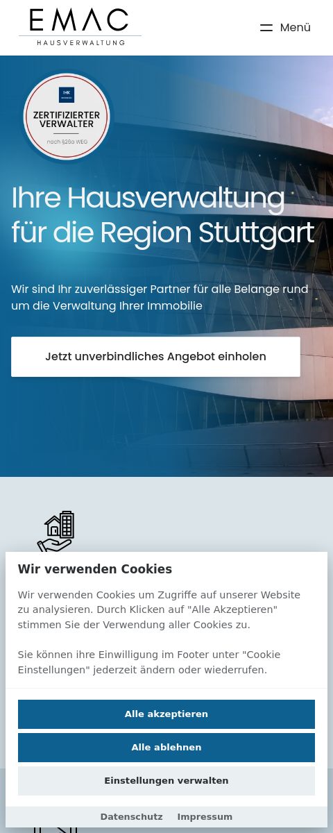 Das Bild zeigt einen Mobile Screenshot der vorgestellten Website