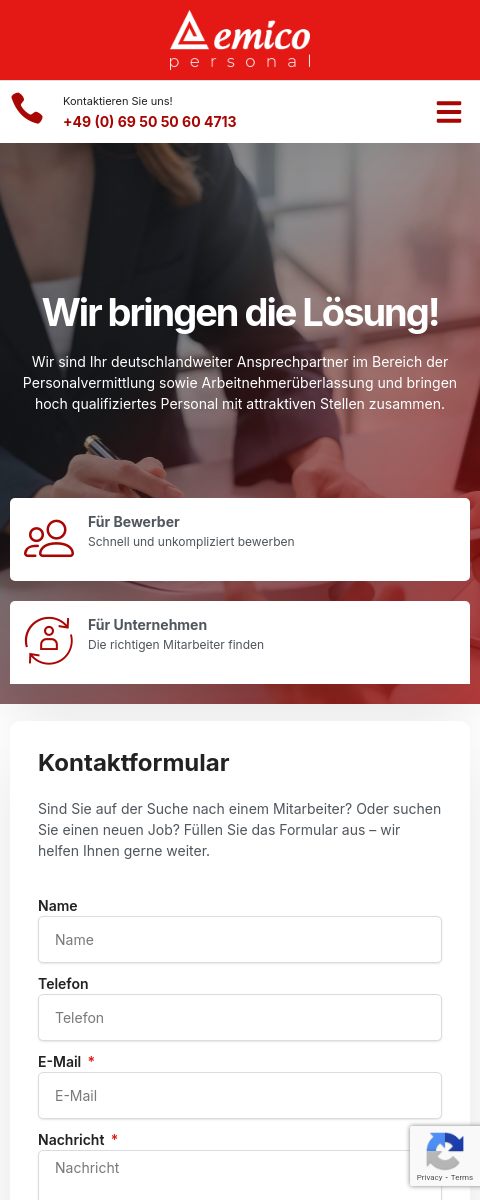Das Bild zeigt einen Mobile Screenshot der vorgestellten Website