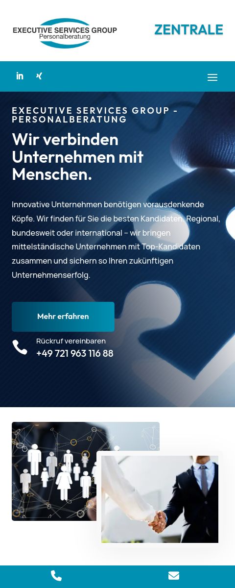 Das Bild zeigt einen Mobile Screenshot der vorgestellten Website