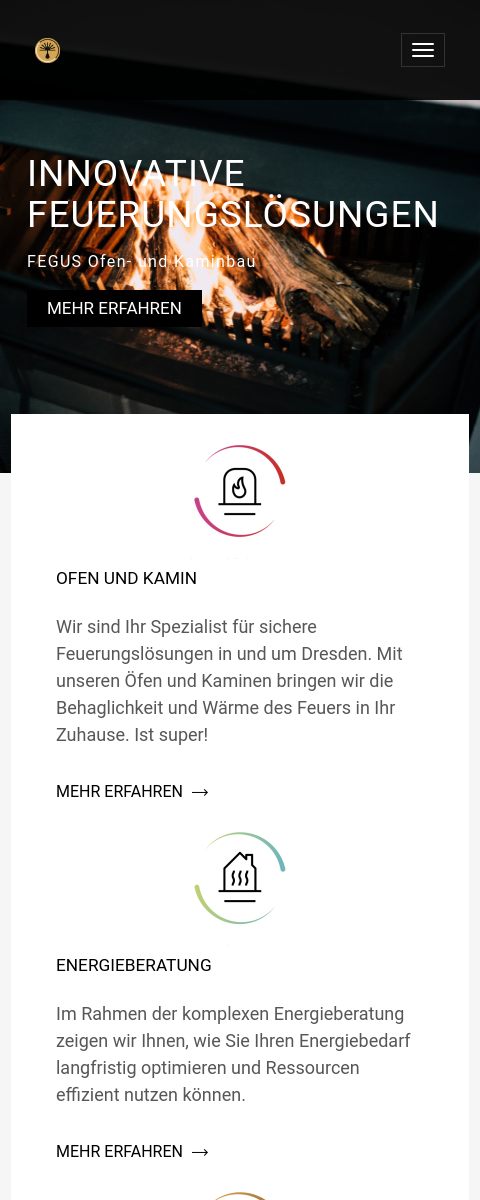 Das Bild zeigt einen Mobile Screenshot der vorgestellten Website