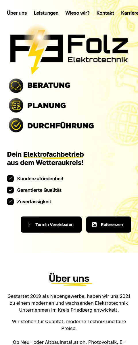 Das Bild zeigt einen Mobile Screenshot der vorgestellten Website