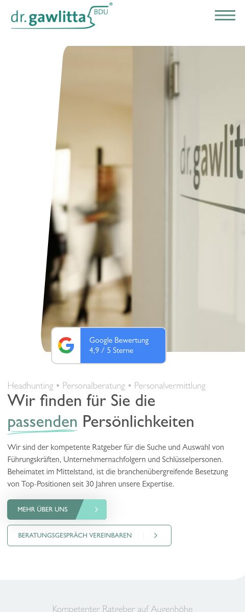 Das Bild zeigt einen Mobile Screenshot der vorgestellten Website