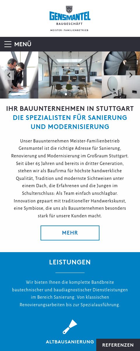 Das Bild zeigt einen Mobile Screenshot der vorgestellten Website