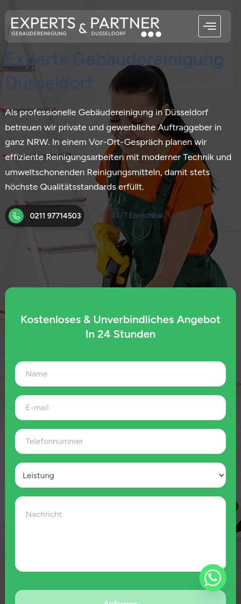 Das Bild zeigt einen Mobile Screenshot der vorgestellten Website