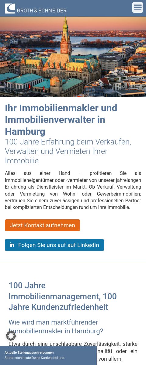 Das Bild zeigt einen Mobile Screenshot der vorgestellten Website