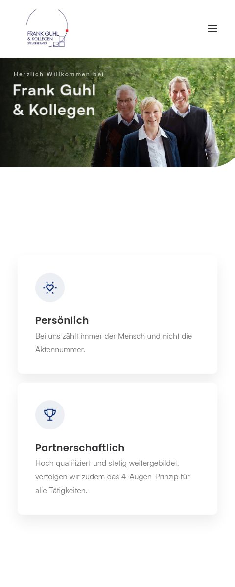 Das Bild zeigt einen Mobile Screenshot der vorgestellten Website