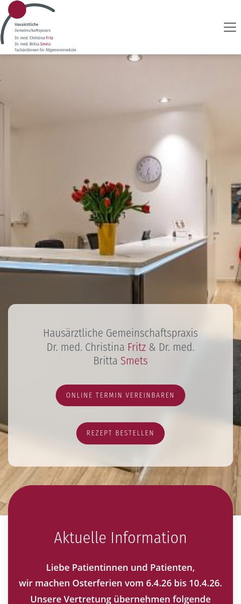 Das Bild zeigt einen Mobile Screenshot der vorgestellten Website