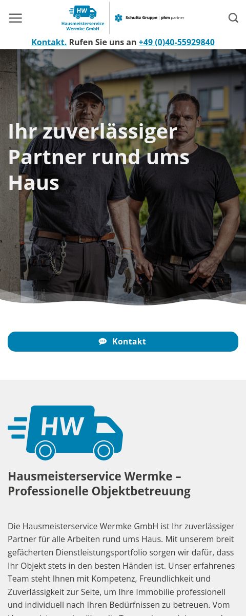 Das Bild zeigt einen Mobile Screenshot der vorgestellten Website