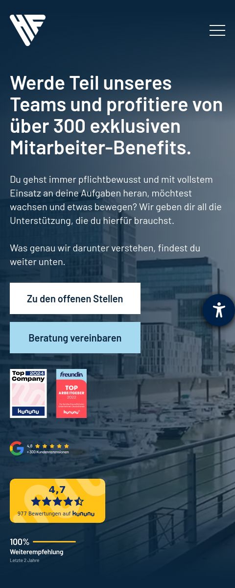 Das Bild zeigt einen Mobile Screenshot der vorgestellten Website