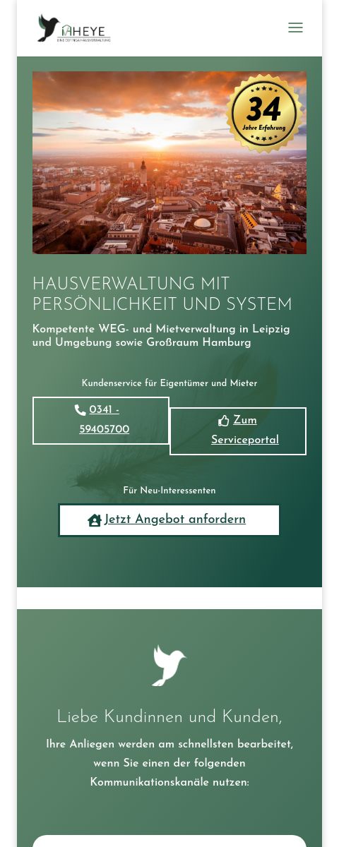 Das Bild zeigt einen Mobile Screenshot der vorgestellten Website