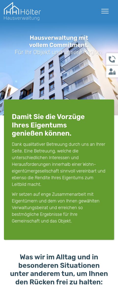 Das Bild zeigt einen Mobile Screenshot der vorgestellten Website