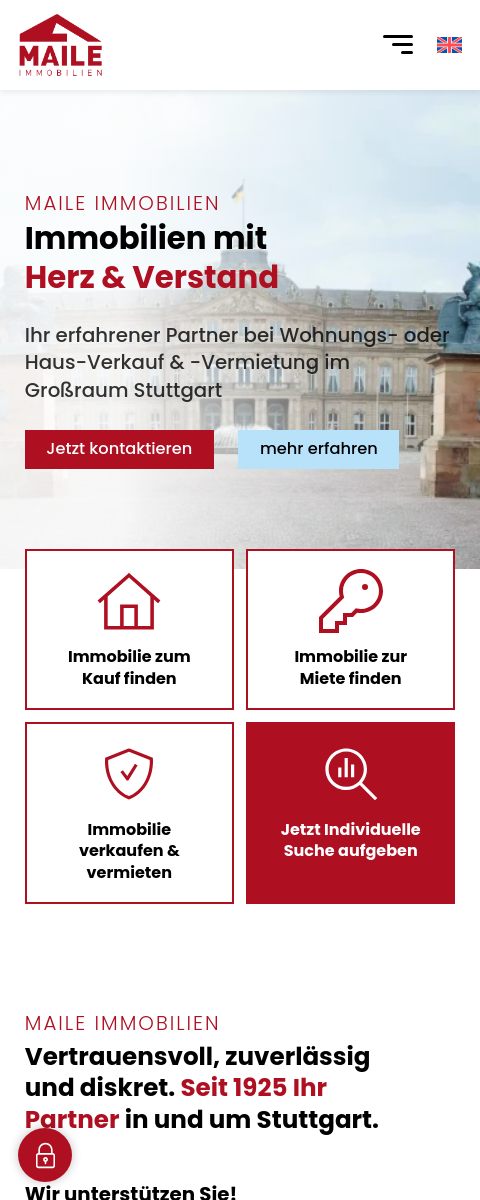 Das Bild zeigt einen Mobile Screenshot der vorgestellten Website