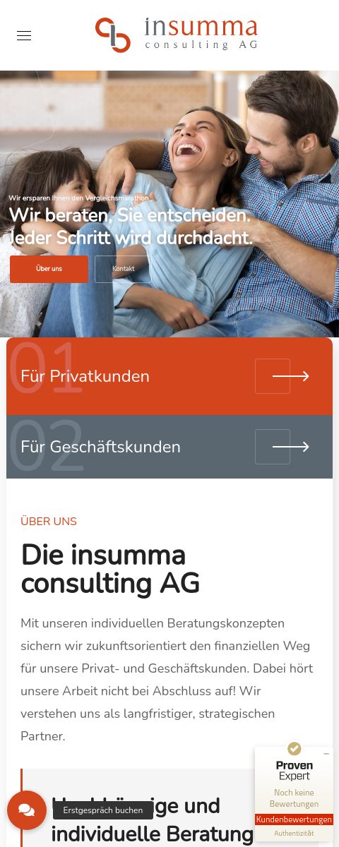 Das Bild zeigt einen Mobile Screenshot der vorgestellten Website