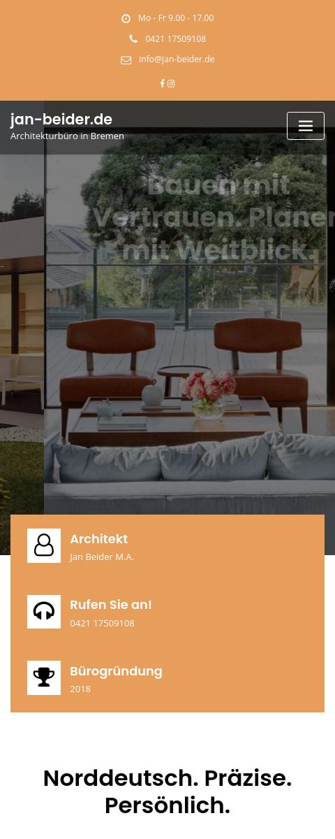 Das Bild zeigt einen Mobile Screenshot der vorgestellten Website
