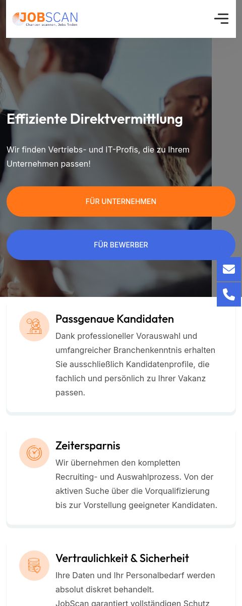 Das Bild zeigt einen Mobile Screenshot der vorgestellten Website