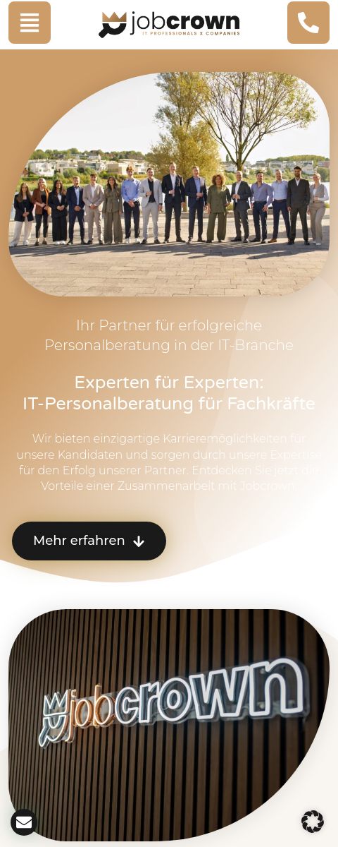 Das Bild zeigt einen Mobile Screenshot der vorgestellten Website