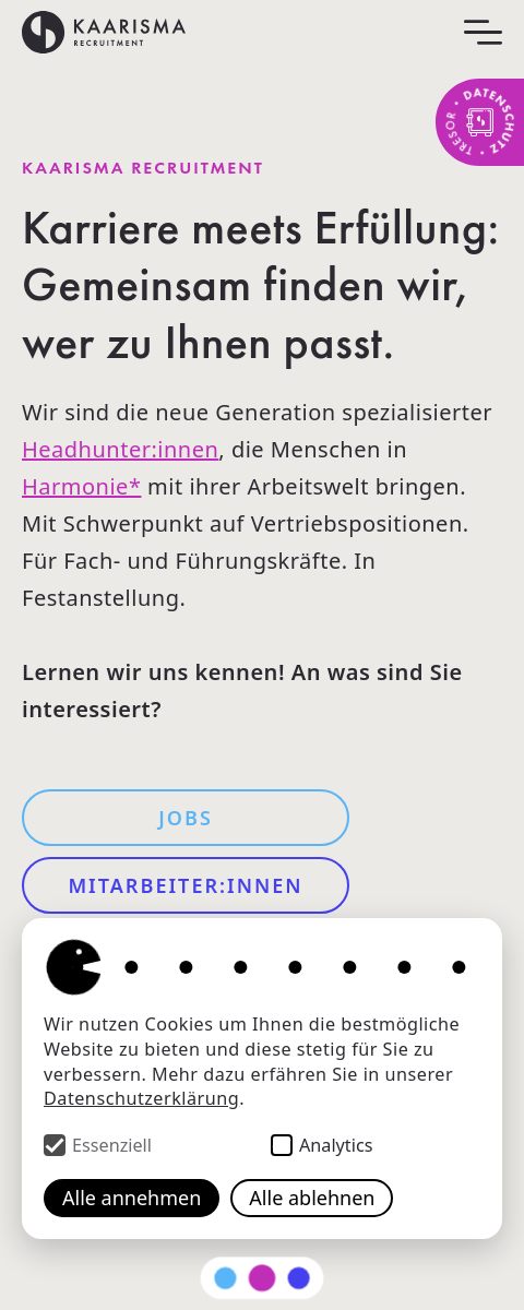 Das Bild zeigt einen Mobile Screenshot der vorgestellten Website