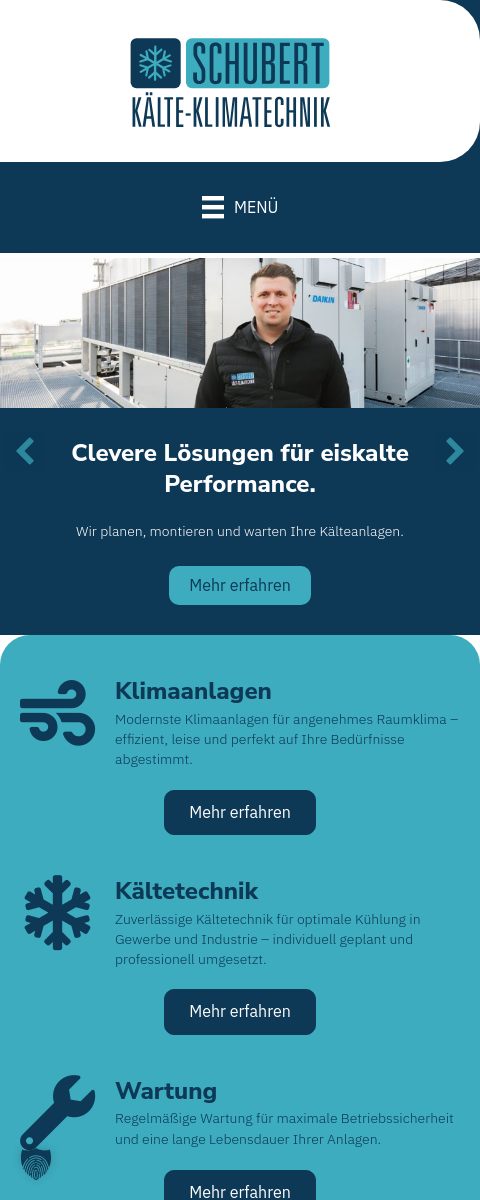 Das Bild zeigt einen Mobile Screenshot der vorgestellten Website